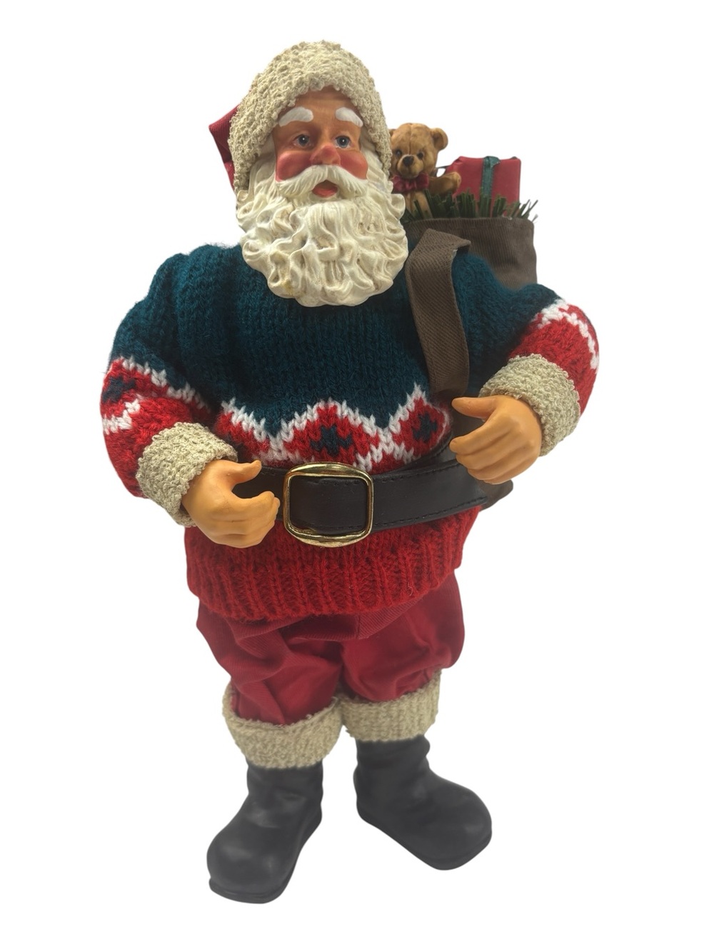 Vintage Santa Claus & Sack Standing Figure Clothtique & Knit Fair Isle Sweater